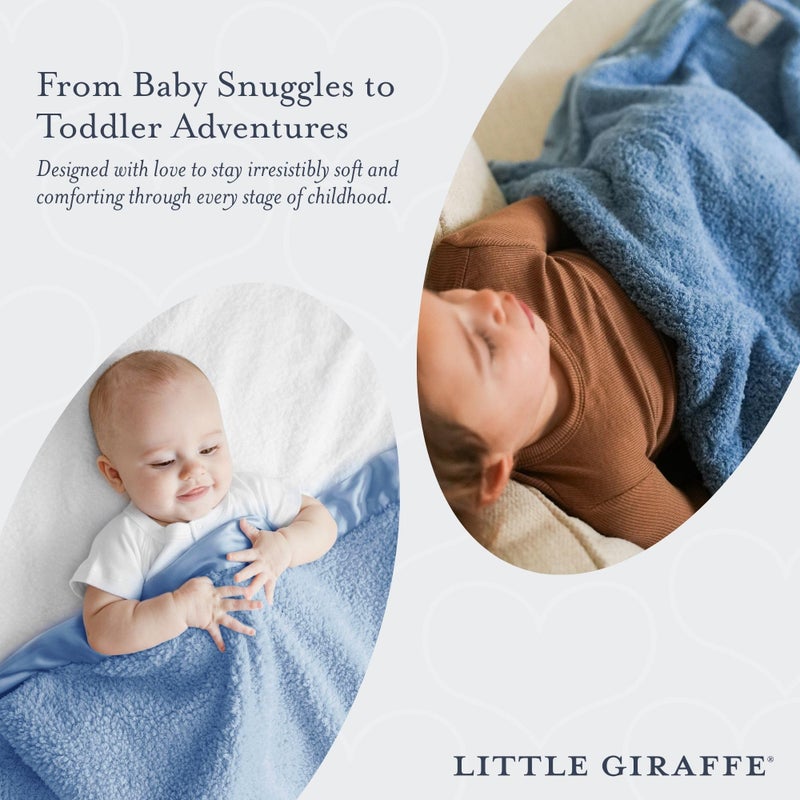 Little Giraffe Chenille Baby Blanket â€“ 29x35â€ Soft Chenille with Satin Trim, Cornflower | Ultra-Soft, Gentle & Safe, Lightweight & Breathable for Newborns & Toddlers - Image 2